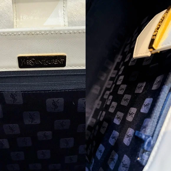 Vintage Yves Saint Laurent Logo Metal Bar Handle Leather Handbag 1980s-1990s - Picture 16 of 16